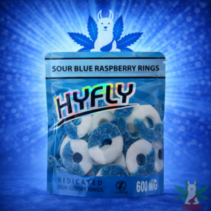 HYFLY Sour Blue Raspberry Rings THC gummies 600mg available in Arlington VA at Leafy Llama Dispensary