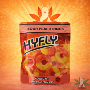 HYFLY Sour Peach Rings THC gummies available in Arlington VA at Leafy Llama Dispensary